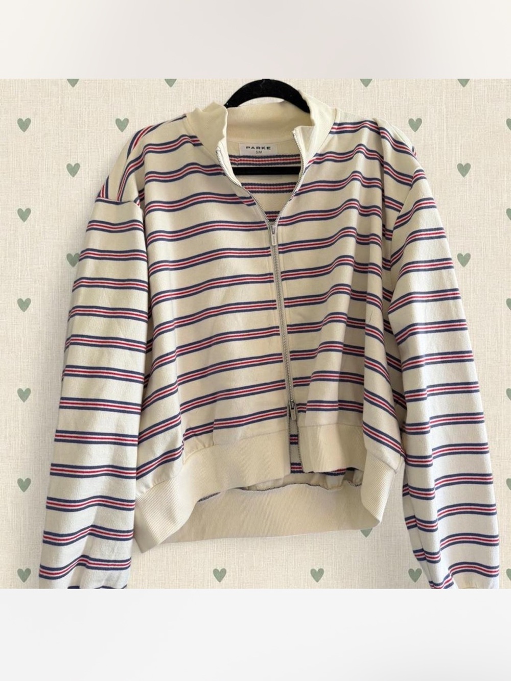 Parke Cream Striped Zip Up
